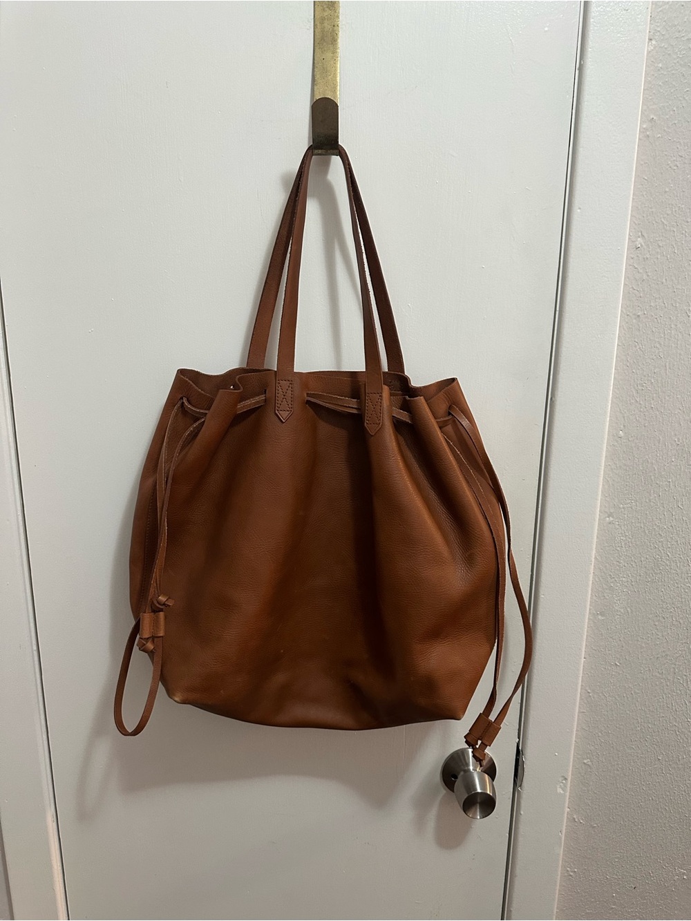Madewell Cognac Leather Drawstring Tote
